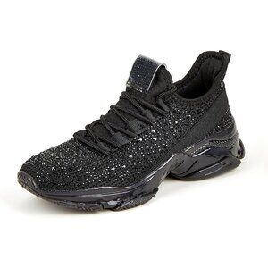 🆕Women Black Rhinestone Mesh Slip On Walking Breathable Sparkle Glitter Sneaker